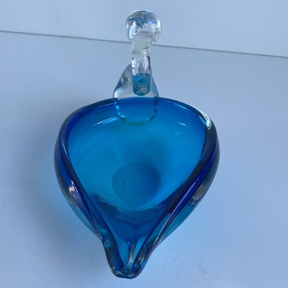 Blue art glass swan clear glass neck and head candy trinket dish Duncan Miller? - Picture 5 of 15